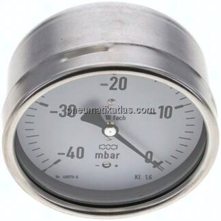 Manometer waagerecht 100mm, -0,04 bar bis 0 bar mbar, G 1/2"