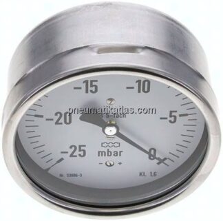 Manometer waagerecht 100mm, -0,025 bar bis 0 bar mbar, G 1/2"