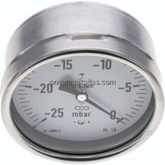 Manometer waagerecht 100mm, -0,025 bar bis 0 bar mbar, G 1/2"