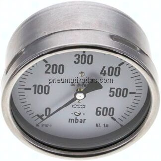 Manometer waagerecht 100mm, 0 - 600 mbar, G 1/2"