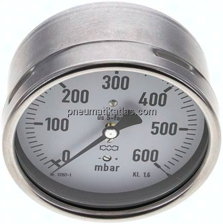 Manometer waagerecht 100mm, 0 - 600 mbar, G 1/2"