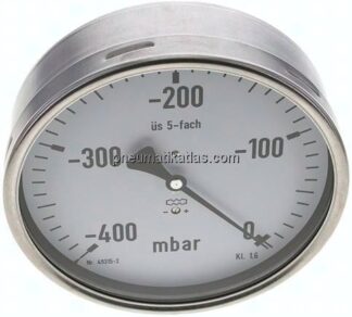 Manometer waagerecht 160mm, -0,4 bar bis 0 bar mbar, G 1/2"