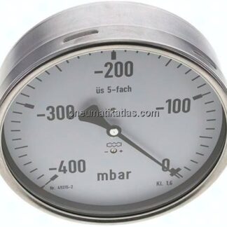 Manometer waagerecht 160mm, -0,4 bar bis 0 bar mbar, G 1/2"