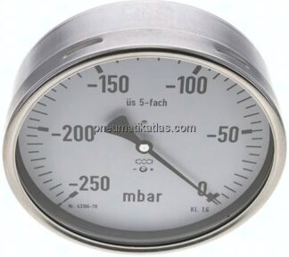 Manometer waagerecht 160mm, -0,25 bar bis 0 bar mbar, G 1/2"