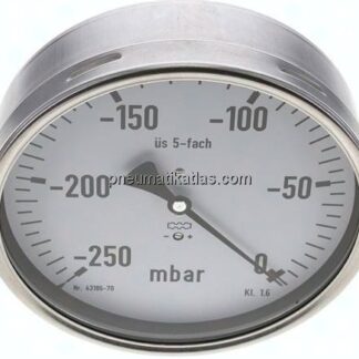 Manometer waagerecht 160mm, -0,25 bar bis 0 bar mbar, G 1/2"