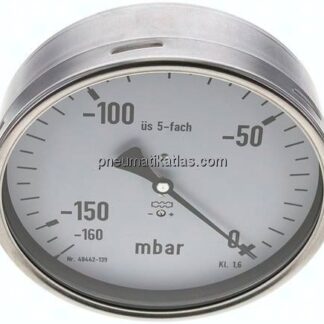 Manometer waagerecht 160mm, -0,16 bar bis 0 bar mbar, G 1/2"