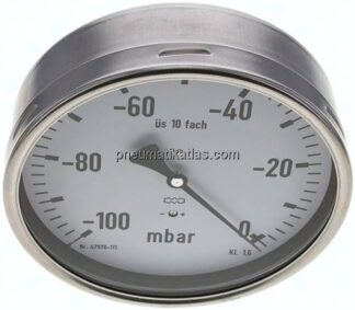 Manometer waagerecht 160mm, -0,1 bar bis 0 bar mbar, G 1/2"