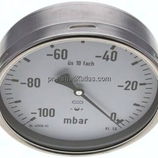 Manometer waagerecht 160mm, -0,1 bar bis 0 bar mbar, G 1/2"