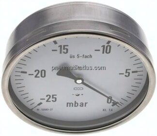 Manometer waagerecht 160mm, -0,025 bar bis 0 bar mbar, G 1/2"