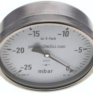 Manometer waagerecht 160mm, -0,025 bar bis 0 bar mbar, G 1/2"
