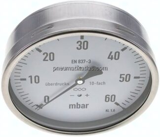 Manometer waagerecht 160mm, 0 - 60 mbar, G 1/2"