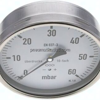 Manometer waagerecht 160mm, 0 - 60 mbar, G 1/2"