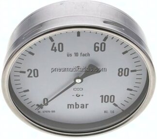 Manometer waagerecht 160mm, 0 - 100 mbar, G 1/2"