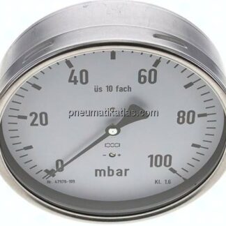 Manometer waagerecht 160mm, 0 - 100 mbar, G 1/2"