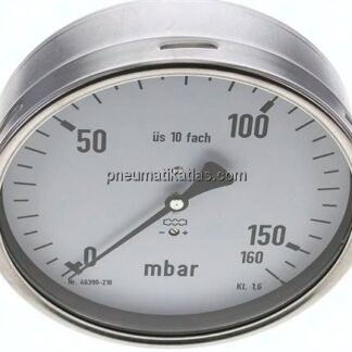 Manometer waagerecht 160mm, 0 - 160 mbar, G 1/2"