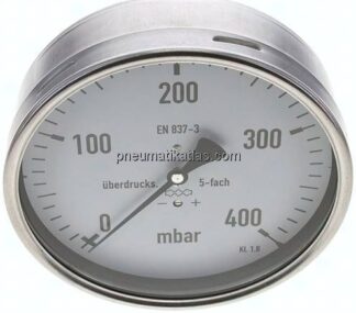 Manometer waagerecht 160mm, 0 - 400 mbar, G 1/2"