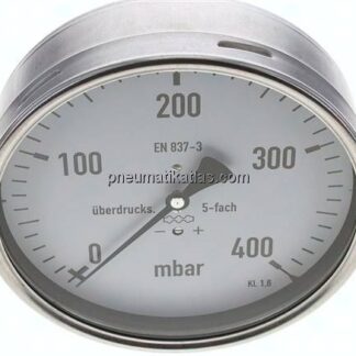 Manometer waagerecht 160mm, 0 - 400 mbar, G 1/2"