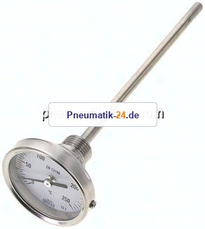 Bimetallthermometer, waagerecht D63/0 bis +250°C/200mm