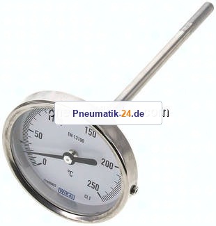 Bimetallthermometer, waagerecht D80/0 bis +250°C/160mm