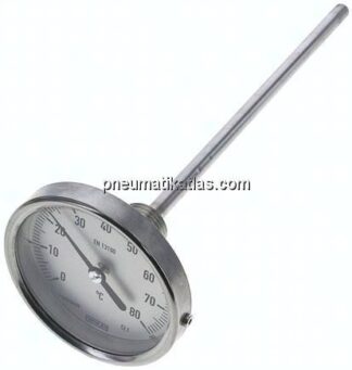 Bimetallthermometer, waagerecht D80/0 bis +80°C/200mm