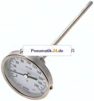 Bimetallthermometer, waagerecht D80/0 bis +200°C/200mm
