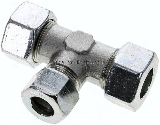 T-Schneidringverschraubung 25 S (M36x2)-16 S (M24x1,5)-25 S (M36x2), Stahl verzinkt