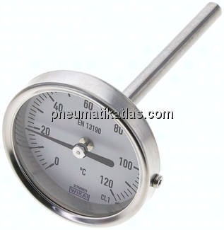 Bimetallthermometer, waagerecht D63/0 bis +120°C/100mm