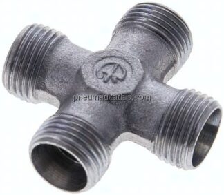 Kreuz-Schneidringverschraubung 12 L (M18x1,5), ohne Mutter & Schneidring, Stahl verzinkt