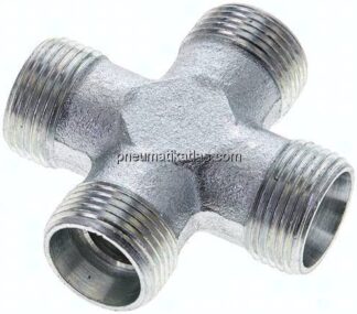 Kreuz-Schneidringverschraubung 15 L (M22x1,5), ohne Mutter & Schneidring, Stahl verzinkt