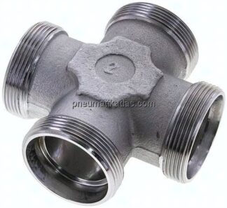 Kreuz-Schneidringverschraubung 42 L (M52x2), ohne Mutter & Schneidring, Stahl verzinkt