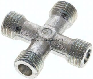 Kreuz-Schneidringverschraubung 6 S (M14x1,5), ohne Mutter & Schneidring, Stahl verzinkt