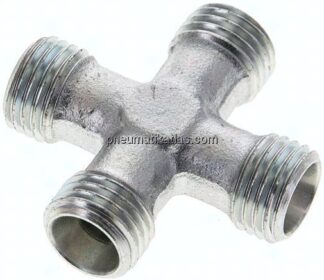 Kreuz-Schneidringverschraubung 8 L (M14x1,5), ohne Mutter & Schneidring, Stahl verzinkt