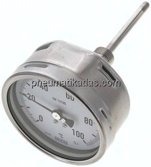 Bimetallthermometer, waagerecht D100/0 bis +100°C/100mm