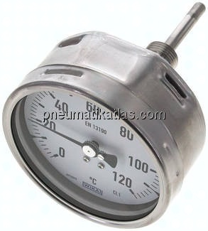 Bimetallthermometer, waagerecht D100/0 bis +120°C/63mm