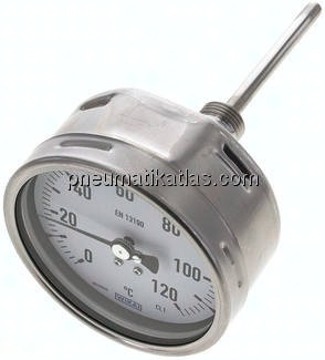 Bimetallthermometer, waagerecht D100/0 bis +120°C/100mm