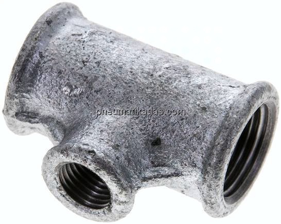 T-Stück Rp 1/2"-Rp 1/4"-Rp 1/2" (IG), Temperguss verzinkt