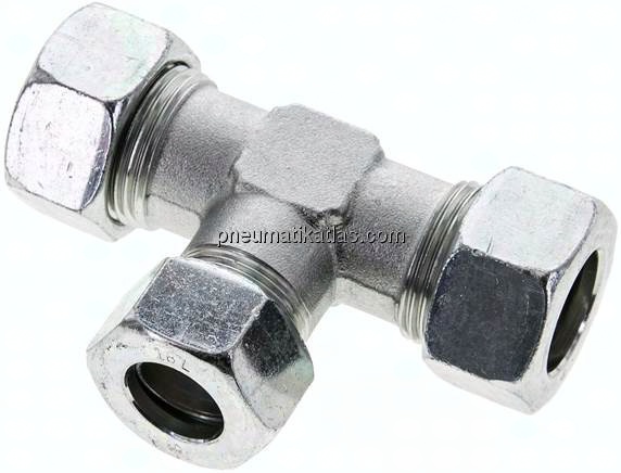 T-Schneidringverschraubung 22 L (M30x2)-18 L (M26x1,5)-22 L (M30x2), Stahl verzinkt