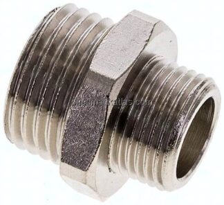 Doppelnippel G 1/2"-G 3/8", Messing vernickelt