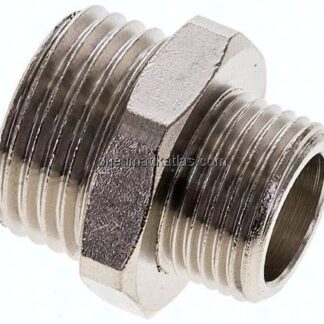 Doppelnippel G 1/2"-G 3/8", Messing vernickelt