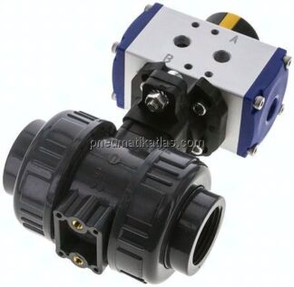 Pneum. PVC-Kugelhahn, Rp 1", doppeltwirkend, Innengewinde, EPDM-Dichtung