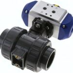 Pneum. PVC-Kugelhahn, Rp 1-1/4", doppeltwirkend, Innengewinde, EPDM-Dichtung
