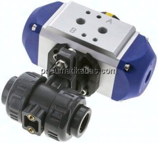 Pneum. PVC-Kugelhahn, Rp 1/2", Feder-schließend, Innengewinde, EPDM-Dichtung