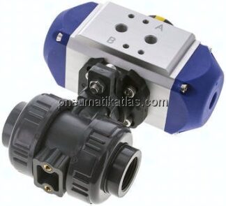 Pneum. PVC-Kugelhahn, Rp 3/4", Feder-schließend, Innengewinde, EPDM-Dichtung