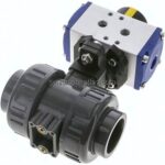 Pneum. PVC-Kugelhahn, 32mm, doppeltwirkend, Klebemuffe, EPDM-Dichtung