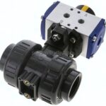 Pneum. PVC-Kugelhahn, Rp 1", doppeltwirkend, Innengewinde, FKM-Dichtung