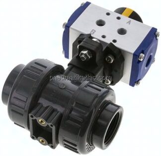 Pneum. PVC-Kugelhahn, Rp 1", doppeltwirkend, Innengewinde, FKM-Dichtung