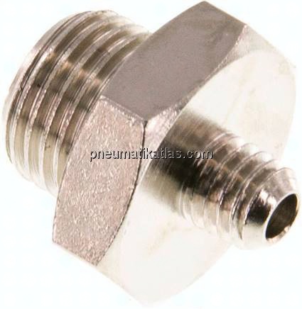 Doppelnippel G 1/8"-M 5, Messing vernickelt