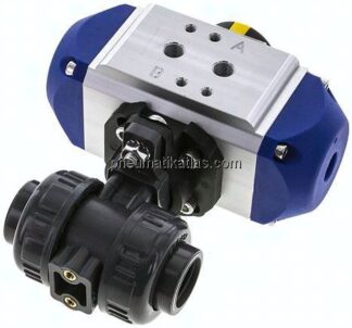 Pneum. PVC-Kugelhahn, Rp 1/2", Feder-schließend, Innengewinde, FKM-Dichtung