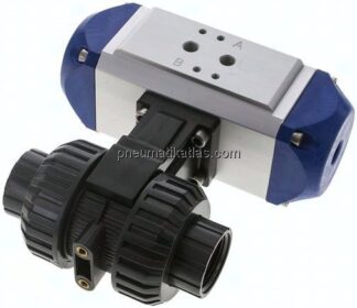 Pneum. PVC-Kugelhahn, Rp 1", Feder-öffnend, Innengewinde, FKM-Dichtung