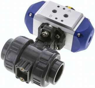Pneum. PVC-Kugelhahn, 32mm, Feder-schließend, Klebemuffe, FKM-Dichtung